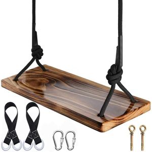 ATFWEL Tree Swing Seat, Carbonized Hanging Swing Seat with Adjustable Rope for Adult Kids Garden,Yard,Indoor,Outdoor Durable Wooden Swing Can Withstand 440LB (17.7x7.9x1.0 inch)