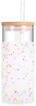 Tronco 20 oz Glass Tumbler Glass Water Bottle Straw Silicone Protective Sleeve Bamboo Lid - BPA Free (Colorful spots/ 1pack)