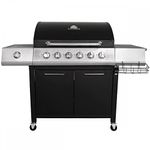 Charles Bentley 7 Burner Premium Gas BBQ Barbecue with Side Burner, Warming Rack, Double Layered Hood, Side Table, Thermometer, Utensil Hooks, Bottle Opener, And More In Black & Grey (156x109cm)