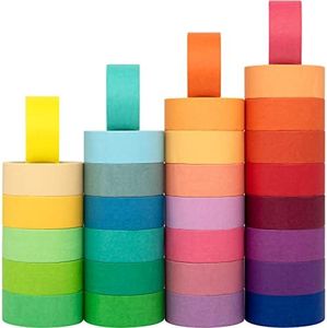 30 Rolls Washi Masking Tape Set, 15mm Wide Colorful Rainbow, Decorative Writable Craft Tape for DIY Scrapbook Designs