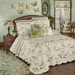 Touch of Class Floral Butterfly Eden Eggshell Cotton Oversized Grande Bedspread Queen - Medallions, Ferns, Butterflies, Dragonflies Design, Machine Washable