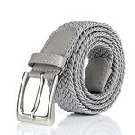 BSLLNEK Elastic Braided Belt, 1 3/8", Woven Stretch Belt for Golf Casual Jeans Shorts Pants, Gray, Medium (33-36" Waist)