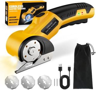 Zeleki Cordless Electric Scissors: 4V Rechargeable Cardboard Cutter, 3 Blades, Safety Lock & LED Light, Box Cutter for Carton Carpet Plastic Fabric Leather(Yellow）