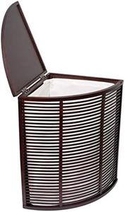 BirdRock Home Compact Corner Laundry Hamper with Lid and Removable Liner - Small - Brown Bamboo - Easily Transport Laundry - Baby Dirty Clothes Bin Sorter Basket - Cut Out Handles