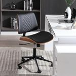 BERYTH Home Office Chair No Arms with Wheels, Adjustable Height Small Desk Chair,PU Leather Mid Back 360 Swivel Computer Chair, Armless Modern Chair for Home, Office, Reading Meeting Room(Black)