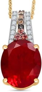 LUXORO AAA Cherry Multi Gemstone Fire Opal Oval 10K Yellow Gold Pendant Necklace for Women Jewelry Birthday Christmas Gifts Size 18 Inches Ct 2.72