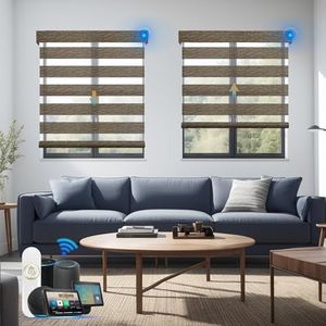 Blindify Motorized Zebra Blinds with Remote, Work with HomeKit Alexa, Light Filtering Window Blinds for Modern Homes Cordless Shades Customsize(80% Blackout 0ceanwaye Brown)