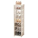 Vertical Shoe Rack, 8 Tiers Adjustable Narrow Shoe Shelves, Tall Shoe Rack, Free Standing Shoe Stand, Space Saving Stackable Shoe Tower Shelf for Living Room, Closet, Entryway (White)