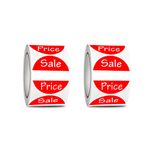 2 Rolls Price Labels Sale Paper Stickers Self Adhesive Round Red Price Retail Stickers for Shop Store Waterproof 500 Labels Per Roll