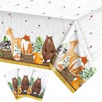 Dianelhall 3 Pcs Woodland Tablecloth, Woodland Animals Baby Shower Decorations Forest Animals Table Covers for Baby Shower Table Cloth (Boy)