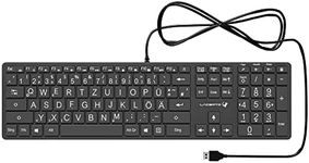 Lacerto® German Keyboard (QWERTZ) with Large Letters, White LED Lighting & USB Port - for Seniors, Children & Visually Impaired - Illuminated, Wired | GRANDA-D917