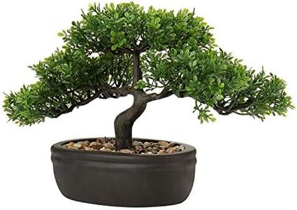Hollyone Árbol bonsái artificial de 9 pulgadas, árbol bonsái falso, planta de interior, decoración de bonsái japonés, plantas artificiales de podocarpus de interior, árbol bonsái para decoración del