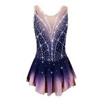 LIUHUO Beaded Gradient Ice Figure Skating Dress Sleeveless Group Dance Dress Gym Suit Pink