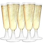 MATANA 48 Premium Elegant Clear Plastic Champagne Flutes, 150ml - Reusable Toasting Glasses, Cocktail Prosecco Glasses for Weddings, Birthdays, Christmas, BBQ & Garden Parties