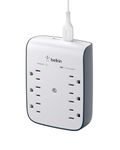 Belkin SurgePlus 6-Outlet Wall Mount Surge Protector with Dual USB Ports (2.1 AMP / 10 Watt), BSV602tt, White and Gray