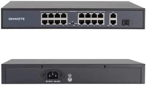 ONWOTE 16 Ports Ethernet PoE Switch @ 300W, 2 x Uplink Gigabit RJ45 Ports, 1 x SFP Slot, Support 4K 8MP 5MP PoE IP Security Cameras, Add-on PoE Injector to PoE NVR System