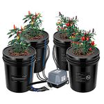 VIVOSUN DWC Hydroponics Grow System, 5-Gallon Deep Water Culture, Recirculating Drip Garden System with Multi-Purpose Air Hose, Air Pump, and Air Stone (4 Bucket + Top Drip Kit)