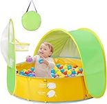 FBSPORT Portable Ball Pit, Beach Tent Play Tent Paddling Pool, 50+ UPF Pop Up Sun Shade with Basketball Hoop, Sun Shelter for Baby/Children Indoor Outdoor Garden Any Season-Ball Not Included