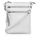 befen Genuine Leather White Crossbody Purses for Women, Small Size Cross Body Bag Purses with Zipper Pocket - Fit iPhone 15 Pro Max