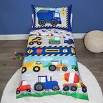 Funhouse 4 Piece Toddler Bedding Set - includes Quilted Comforter, Fitted Sheet, Top Sheet, and Pillow Case - Construction Car and Truck Design for Boys Bed (Pack of 1)