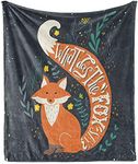 Ambesonne Vintage Soft Flannel Fleece Throw Blanket, What Does the Fox Say? Hipster Animals Know Better Habitat Creature Illustration, Cozy Plush for Indoor and Outdoor Use, 50" x 70", Orange Charcoal