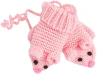 Kids Knitted Mouse Mittens with String- Pink (Infant/Toddler Girl 1-3 Y)