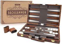 AMEROUS Backgammon Set, 15 Inches Classic Board Game with Leather Case, Folding Board, Gift Package, Portable Travel Strategy Backgammon Game Set for Adults, Kids (Medium, Brown)