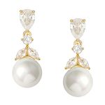 SWEETV Cubic Zirconia Gold Pearl Drop Earrings Wedding Earrings for Brides, Ivory Bridal Pearl Dangle Earrings for Bridesmaid Jewelry Gift