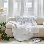 Wajade Fluffy Sherpa Fleece Blanket Cream White Faux Fur Bed Throw Super Soft Warm Large Blanket for Bed Sofa Car, 160x200CM