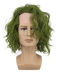 VGbeaty Adult Men Bald Short Bob Curly Dark Green Joker Wig Halloween Cosplay Anime Costume Wig