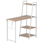 HOMCOM Computer Desk with Storage Sheves and Foldable Tabletop, Writing Desk for Home Office and Study, White, Natural