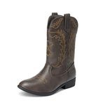 DREAM PAIRS Kids Cowgirl Boots Girls Cowboy Western Mid Calf Riding Boots,SDBO214K,Brown,Size 12