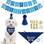 Dog Birthday Bandana, Cute Dog Birthday Party Supplies with Happy Birthday Banner Triangle scarf Hat Banner Balloons Cake Topper for Pet Puppy Cat Birthday Decorations(Blue)