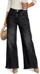 Trendy Queen Women's Wide Leg Jeans, Relaxed Loose Straight Leg with Raw Hem, Comfort Denim Pants Black 8