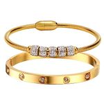 Gold Bracelets for Women - 2Pcs 18K Gold Plated Love Cubic Zirconia Bangle Crystal Friendship Bracelet Jewelry,Wedding Party Christmas Valentine's Day Birthday Gifts for Her Girlfriend Sister