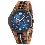 BOBO BIRD Men's Wooden Watch Sport Fashion Wristwatch Casual Chronograph Quartz Watches Men's Wood Stainless Steel Strap Watch with Date Display (Green) (Blue)