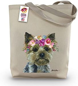 Yorkie Tote Bag - Gifts for Mom - Yorkie Lover Gift - Flower Crown yorkie Totes -Handmade Totes - Yorkie Canvas Totes - Cute Yorkshire Terrier Reusable Shopping Bag - Grocery Bag - Handbag - Beach Bag