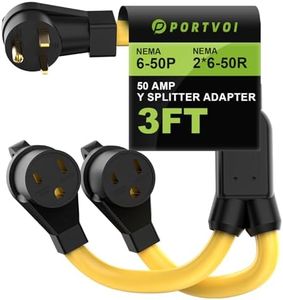 Portvoi Welder 50A Splitter, 6 Gauge 240V Splitter Industrial Male Plug NEMA 6-50P to (2) 6-50R Female Connectors, NEMA 6-50 Splitter Cord Y Adapter 3 feet, 6 AWG