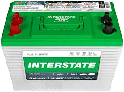 Interstate Batteries Marine/RV Battery 12V 62Ah 800CCA (34M-AGM) Dual Purpose Power Pure Lead AGM RV & Marine Starting Replacement Battery (Group Size 34M) Boats, RV's