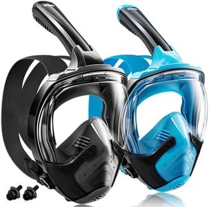 Aegend Full Face Snorkel Mask for Adult Youth - Snorkeling Gear with Top Dry Valve for Snorkeling, Freediving, Swimming and Scuba Diving (Black & Blue, Large/ X-Large)
