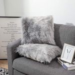 Pack of 2 Decorative Cushion Covers Decorative Cushion Sheepskin Lambskin Faux Fur Long Hair Sofa Cushion Cuddly Cushion (Grey, 16"x16")