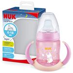 NUK First Choice Sippy Cup Night | 6-18 Months | 150 ml | Glow in The Dark | Handles & Orthodontic Silicone Spout | Leak-Proof | Anti-Colic | BPA-Free | Pink