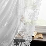 Kotile White Lace Curtains 96 Inches Long - Premium Country Floral Scalloped Lace Panel Curtains for Living Room, Antique White Floral Sheer Lace Curtains for Windows, 52 x 96 Inch, 2 Panels, White