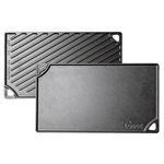 Lodge Pre-Seasoned Cast Iron 2-in-1 Double-Sided Reversible Grill Pan/Griddle Plate for Indoor and Outdoor Use. Flat and Ridged. Induction, Oven, Grill and Metal Utensil Safe. Made in The USA