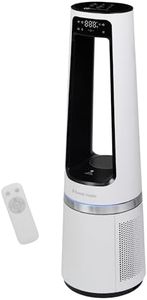 Russell Hobbs Quiet Bladeless Tower Fan & Heater with Remote Control, Touch Control, 85cm Tall, 12 Speed Settings, 12 Hour Adjustable Timer, Oscillating 2kW, White, 2 Year Guarantee RHBLDL25W