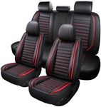 MINGBRON Leather Car Seat Covers Full Set, Universal Faux Leather Car Seat Covers 5 Seats, Automotive Seat Covers for Most Sedans SUVs Trucks, Front and Rear Seat Covers,Black Red