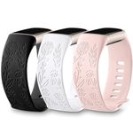 DaQin 3 Pack Sunflower Engraved Band Compatible with Fitbit Charge 6 Bands for Women Men, Fancy Floral Sport Band Soft Waterproof Replacement Wristbands Straps for Fitbit Charge 5/Charge 6 Band,Small