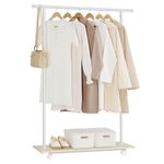 SONGMICS Portable Clothes Rack, Clothing Rack on Wheels, 98.5 cm Metal Clothes Rail, with Stoarge Shelf, Loads up to 55 kg, for Bedroom, Closet, Natural Beige and Cloud White HSR151W01