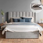 SANA SLEEP 4FT6 Ottoman Panel Wing Plush Fabric Upholstered Bed Frame With Storage Option - Steel