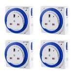 24 Hours Square Mechanical Timer Socket, Plug-in Timer Controller, 13A/3120W, for Coffee Maker, Water heater, Bread machine etc. - Blue Pack of 4